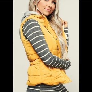 Love Tree Mustard Puffer Vest with Hoodie